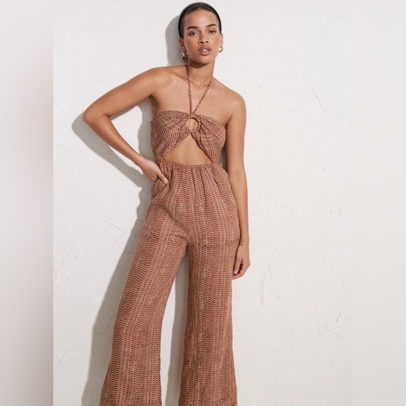 Faithful the Brand Malaika Cutout Ed Linen Halter-Neck Jumpsuit - Size 2 - Picture 2 of 6